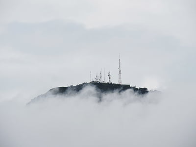 kulle, omgiven, moln, molnet, Mountain, kommunikation tower, Tower Mountain