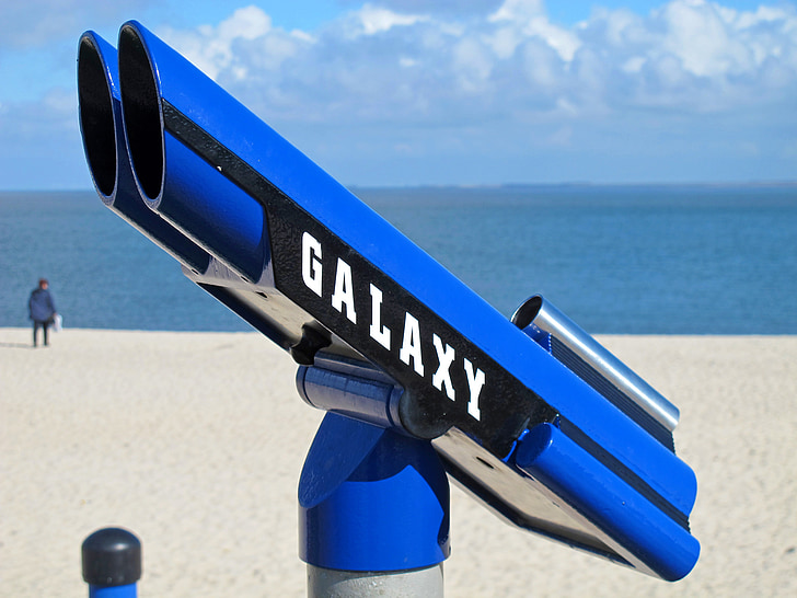 telescope, beach, sea, galaxy