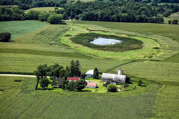 Wisconsin, Letecký pohled, farma, krajina, malebný, Příroda, venku