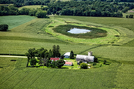 Wisconsin, Luchtfoto, boerderij, landschap, schilderachtige, natuur, buitenshuis