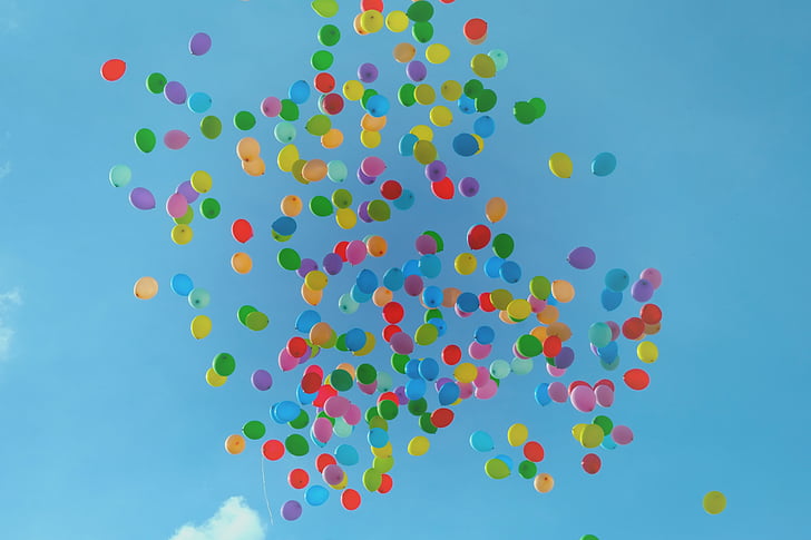 balloons, colorful, colourful, hd wallpaper, sky, blue, blue background