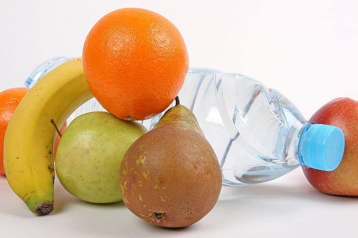 fruita, fruites, l'aigua, et beneeixi, Poma, pera, plàtan