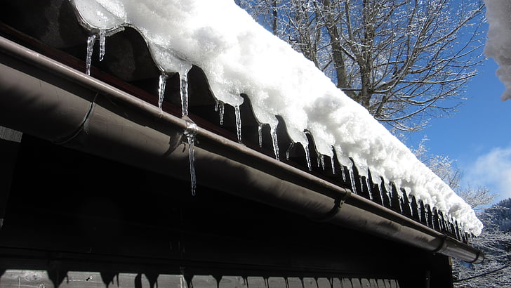 icicle, gutter, snow, ice, roof, winter, cold