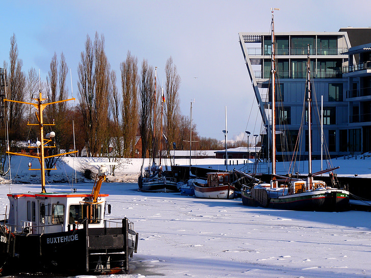 Stade, ciutat hanseàtica, l'hivern, gel, neu, estat d'ànim, natura