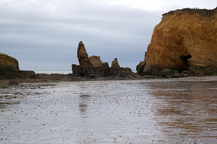 mer, Bretagne, Rock, sable, eau, côté, océan