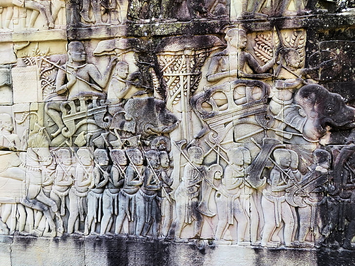 Kambodža, Angkor, Bayon, chrám, sochy, archeologie, ruiny