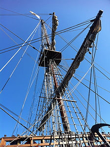 segelbåt, riggning, mast, rep, trä, nautisk, fartyg