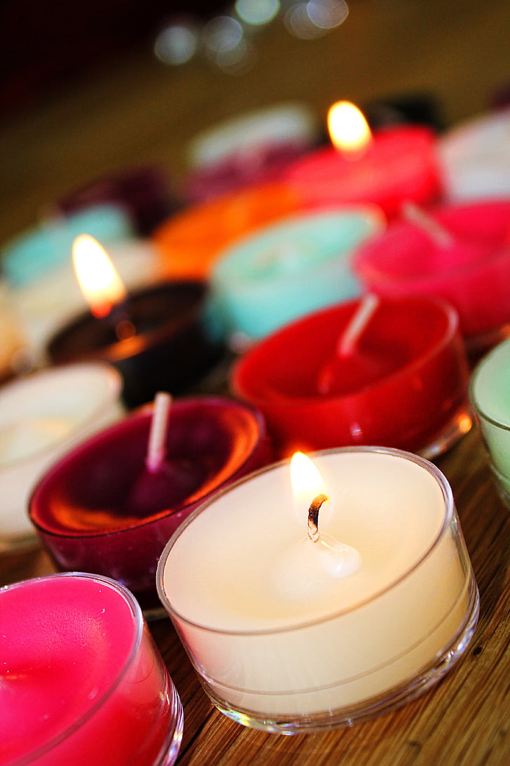 свещи, пламък, цветни, Коледа, огън, светлина, цвят