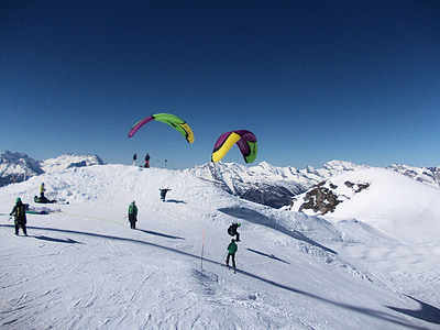 Šveicarija, Ferbieras, Slidinėjimas, parasparniais, mėlyna, Alpių, sniego