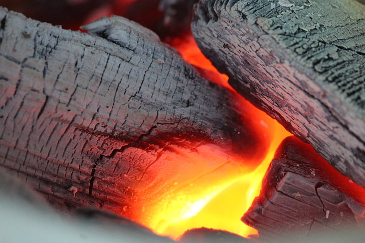 drveni ugljen, ugljika, vatra, žar, vruće, topline, snimanje