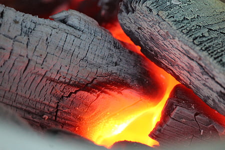 arang, karbon, api, bara, panas, panas, membakar
