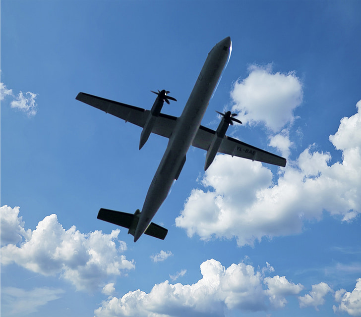 flygplan, propeller, fluga, propellerplan, ovan molnen, Aviation
