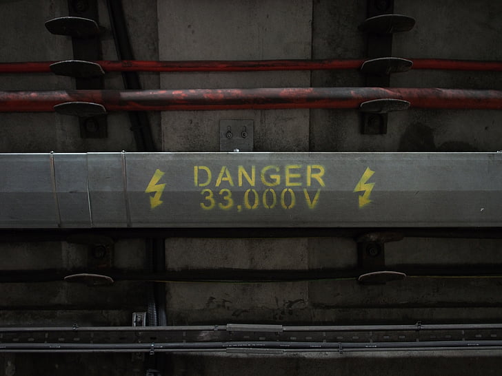 nevarnost, električni, Opozorilo, šok, napetost, kabel, nevarno