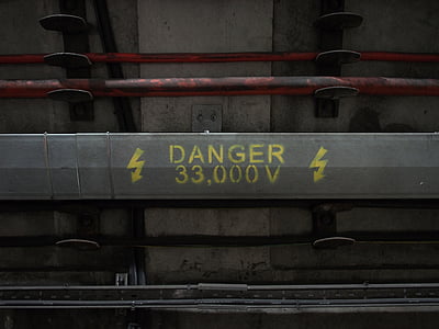 nebezpečí, elektrické, varování, šok, napětí, kabel, nebezpečné