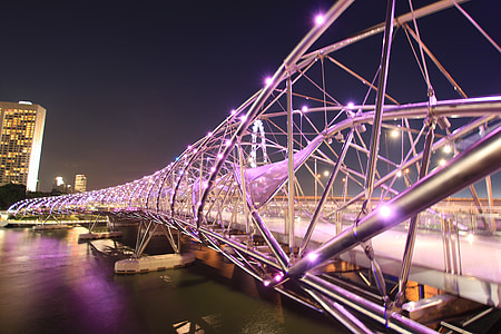 helixbridge, tiltas, žibintai, naktį, Singapūras, struktūra, Architektūra