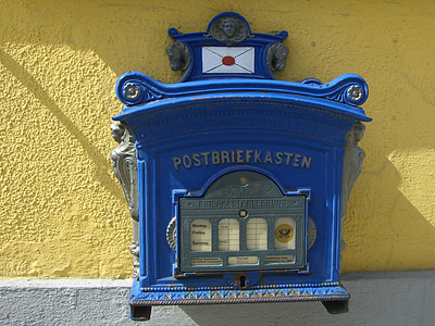 post mail box, nostalgia, mailbox, blue, letter boxes, blacksmithing, metal