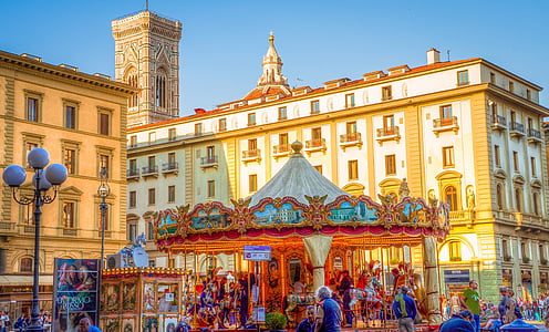 karusell, Florens, Italien, torget, nöjespark, staden, arkitektur