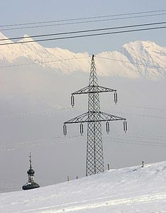 current, steeple, strommast, energy, winter, power poles, electricity