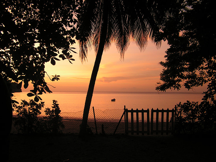 posta de sol, Tobago, silueta, Mar, viatges, Carib, platja
