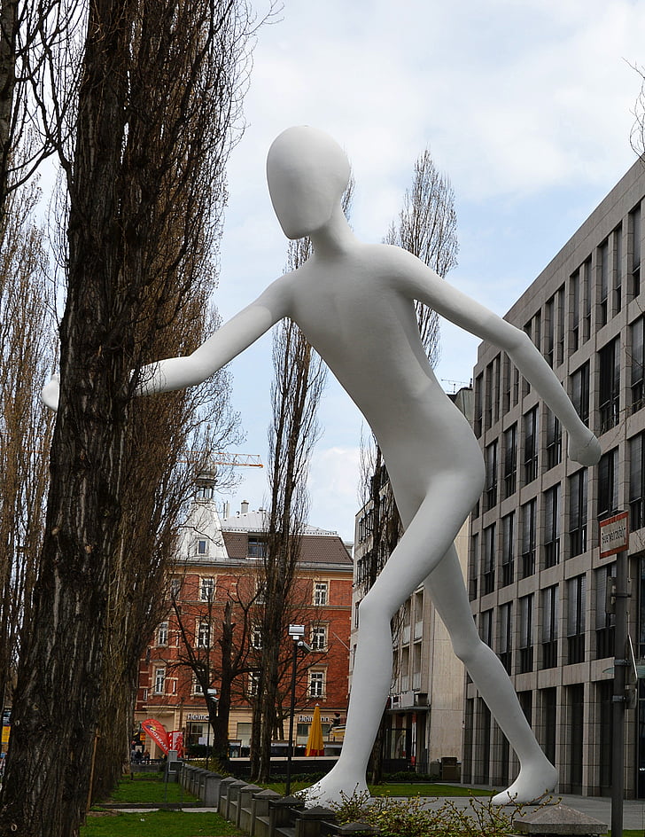 Joonis, München, skulptuur, suur, inimesed, Õues, Statue