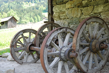 rueda de carro, tiempos antiguos, antiguo, agricultores, trabajo, rueda de madera