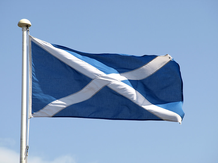 vlag, Schotland, blauw, Kruis, andreaskreuz, wit, flutter