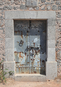 puerta vieja, resistido, Mallorca port de Sóller, acero inoxidable, puerta de metal