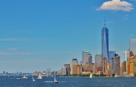 Manhattan, Brooklyn, New York-i, építészet, belváros, nézet, felhőkarcoló