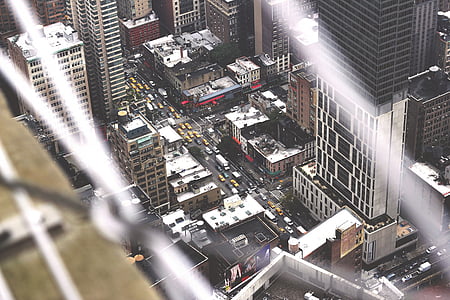 въздушна, сгради, град, градски пейзаж, небостъргачи, Ню Йорк Сити, покрива