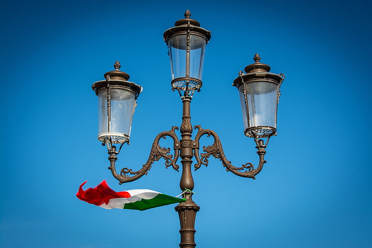 lantern, street lamp, lamp, flag, italy, sky, blue