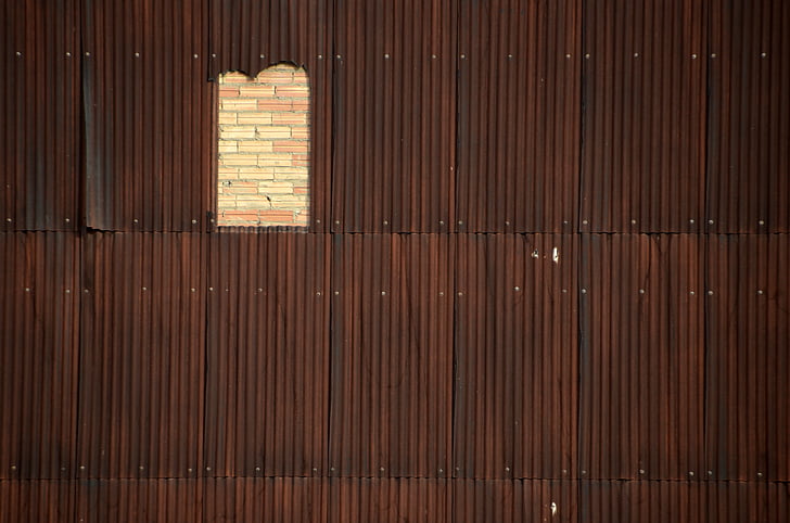 Brickwall, строителство, празен, дупка, стар, модел, селски