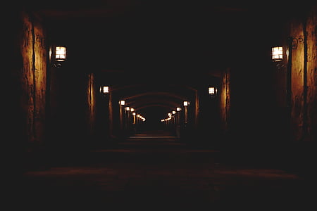 dark, night, street, lamp, light, empty, illuminated