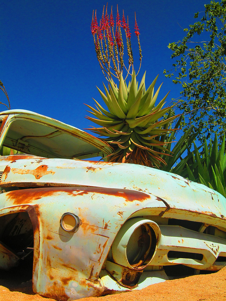 ud, i, Namibia, bil, rusten, gamle, beskadiget