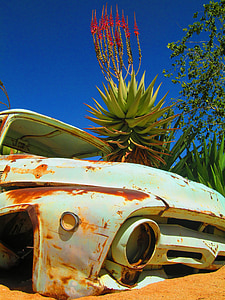 ut, i, Namibia, bil, rusten, gamle, skadet