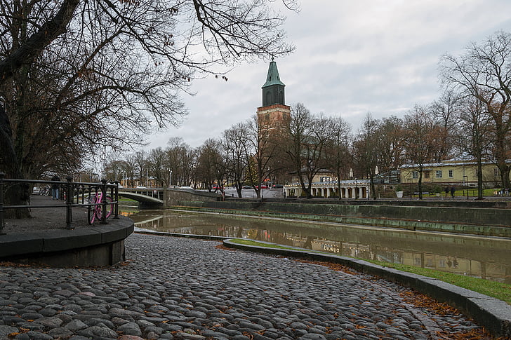 Turku, templom, székesegyház, Karácsony, karácsonyfa, folyóparti, régi