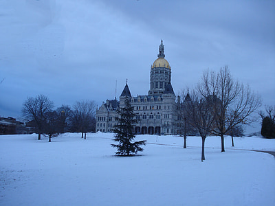 Hartford, Connecticut, Kapitolija, Bushnell park, orientieris, centrs, ziemas