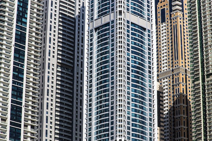 gratacels, Dubai, u un e, ciutat, alta, façana, cel
