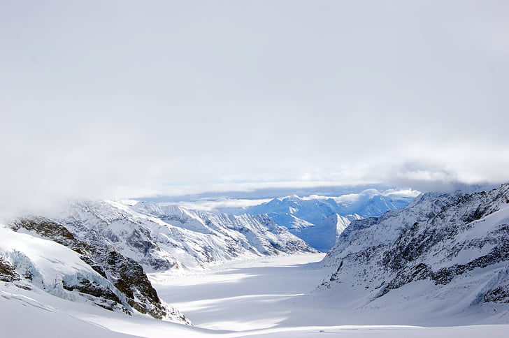 Jungfraujoch, ledynas, kalnai, sniego peizažas, sniego, žiemą, šaldymo