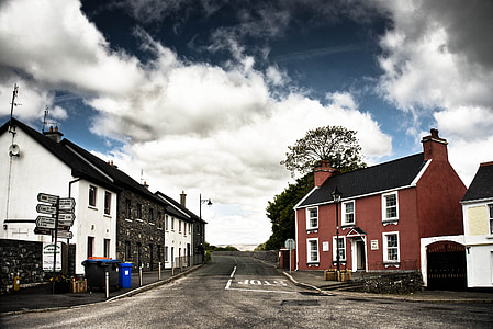 Irland, clonbour, skyer, bygning, Road