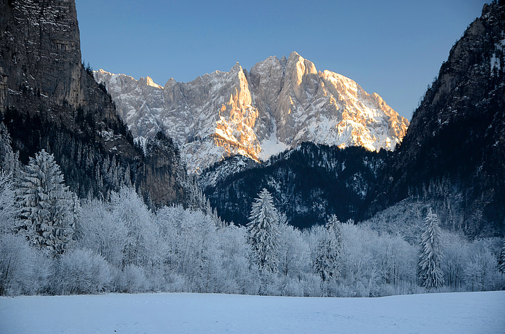 alpesi, Ausztria, panoráma, téli, hegyek, Stájerország, hó