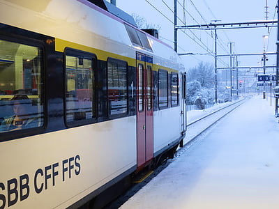 railway, wintry, train, snow, sbb