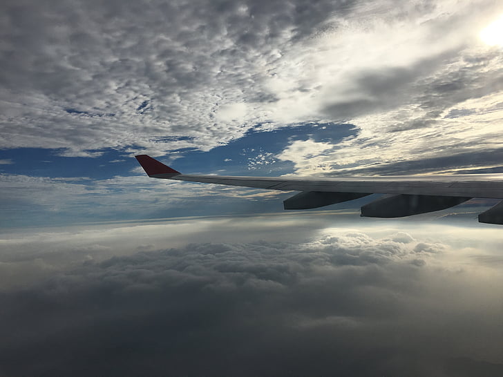 облака, Солнечный свет, крыло, самолет, рейс