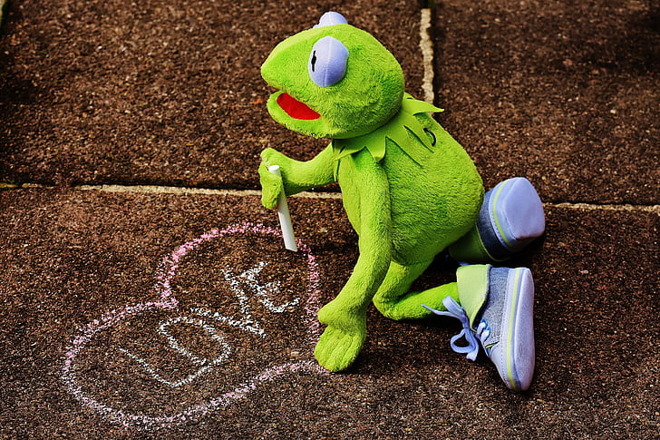 straßenkreide, liefde, Aftelkalender voor Valentijnsdag, Kermit, kikker, hart, verf