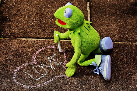 straßenkreide, love, valentine's day, kermit, frog, heart, paint
