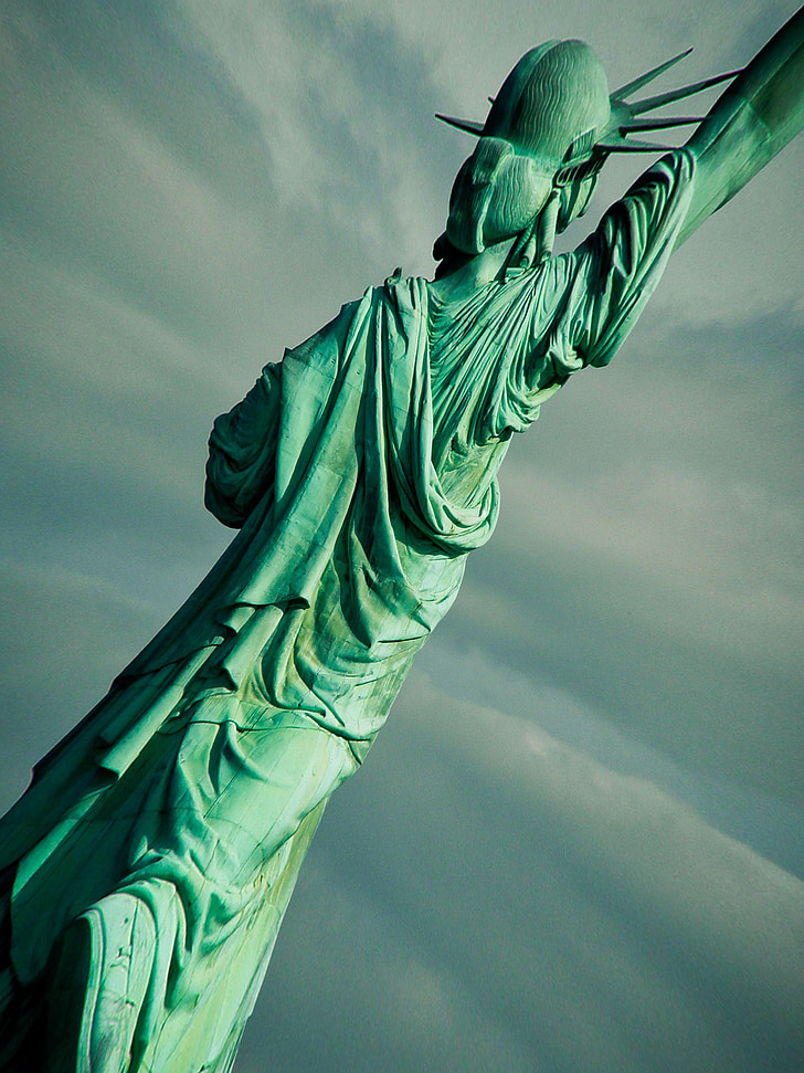 statuen, Liberty, nye, York, Manhattan, borte, himmelen