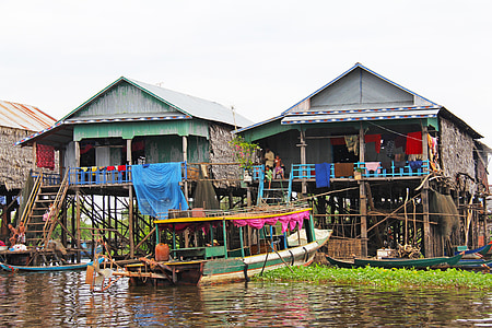 Kompong phluk: kompong, Tur, Köyü, yüzen, Siem reap, Kamboçya, tonle sap Gölü