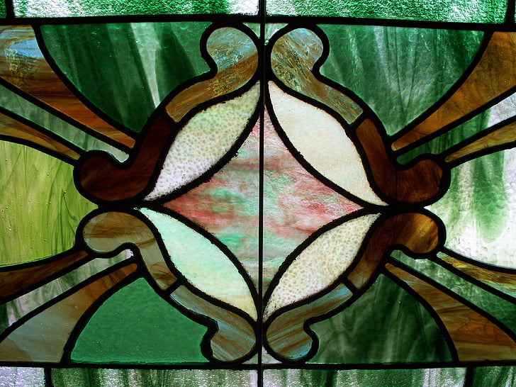 stained-glass, green, window, pattern, stained, glass, colorful