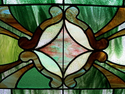 Vitral, verde, janela, padrão, manchado, vidro, colorido