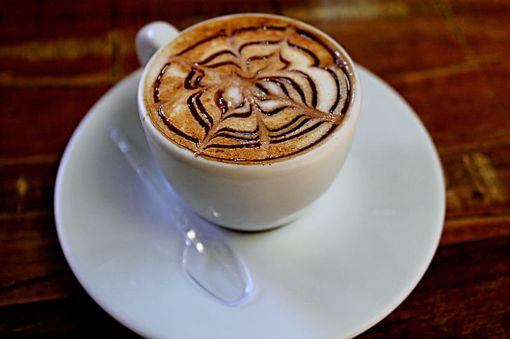 cappuccino, káva, pohár, šálka kaviareň, Porcelánový pohár, káva určená, zariadená kaviareň
