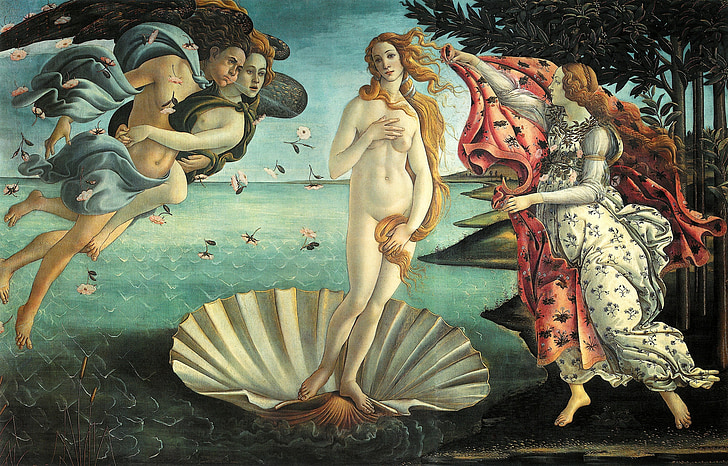 målning, La myntet di venere, Botticelli, födelsen av venus, oljemålning, konstverk, konst